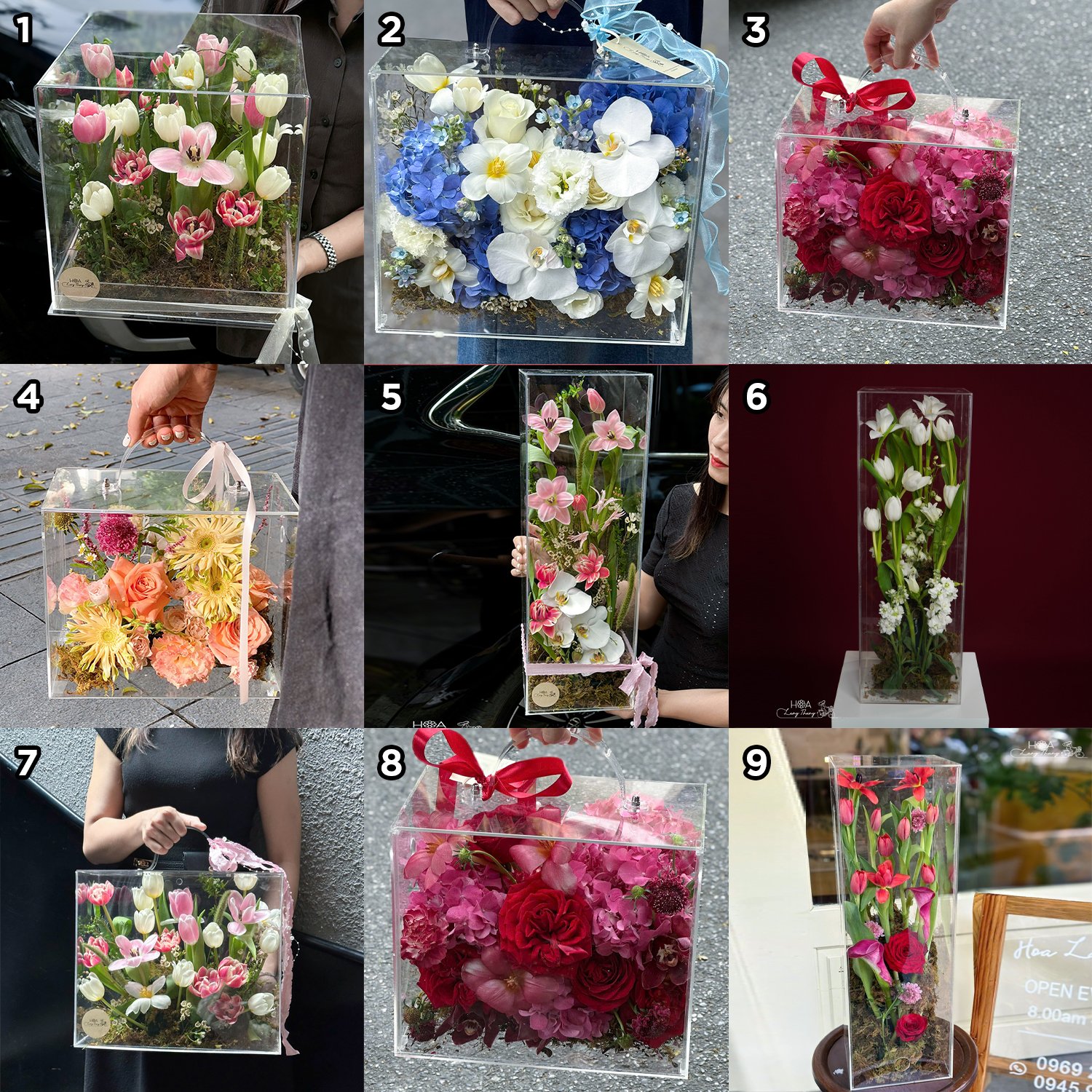 🌸 Tổng hợp các mẫu hộp hoa mica tại Hoa Lang Thang 🌸