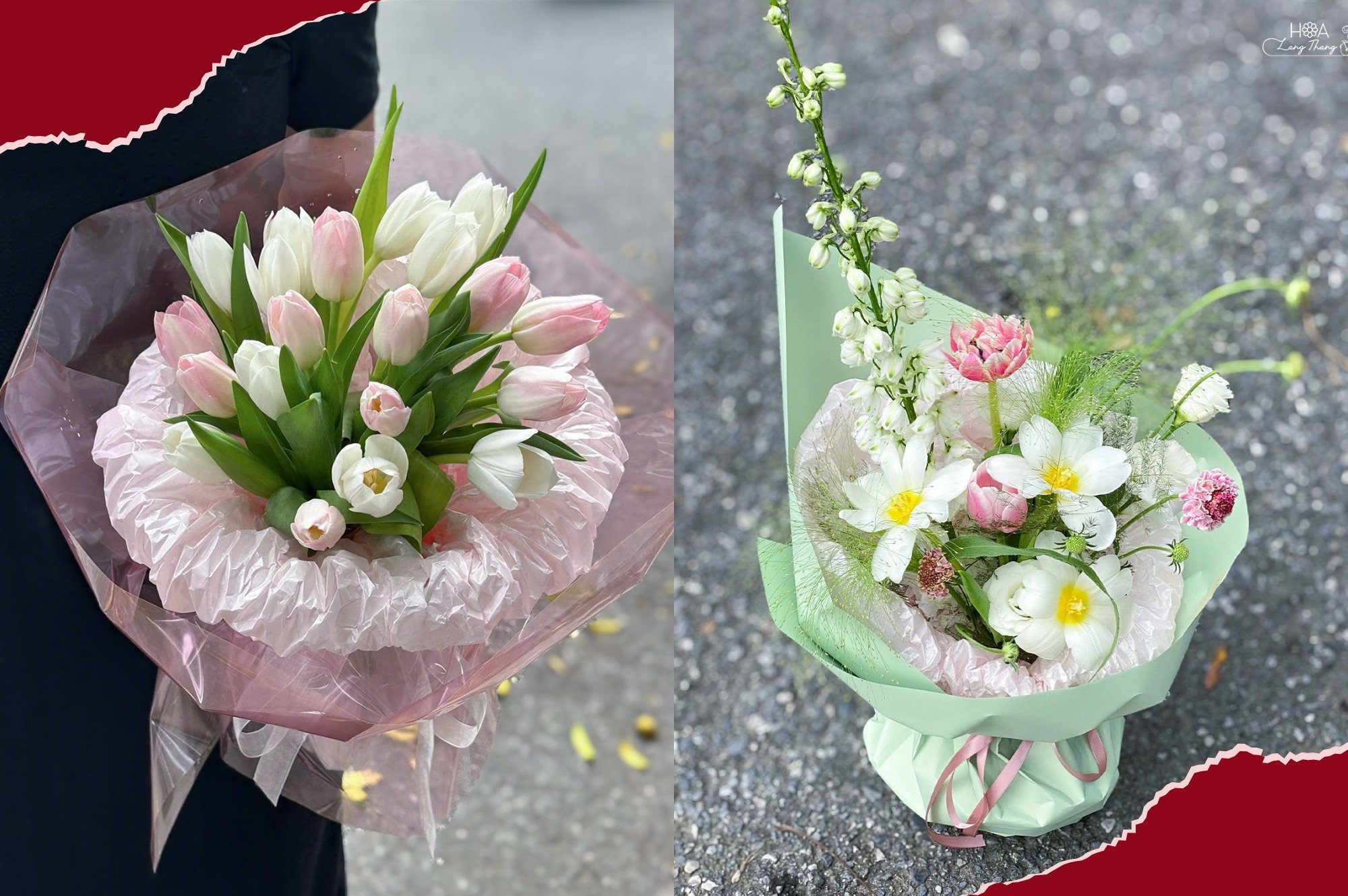 Bouquet hoa tulip và hoa baby, kiểu cắm trang nhã, phù hợp cho nhiều dịp