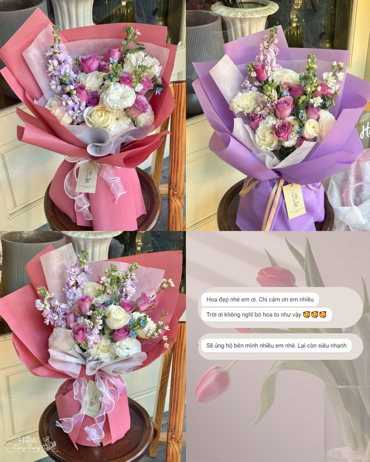 Hoa Lang Thang tự hào là thương hiệu hoa tươi cao cấp, mang đến những thiết kế tinh tế và tươi mới. Với lượng hoa đầy đặn, nh