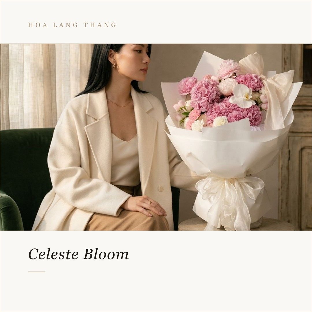 Bó hoa Celeste Bloom với hoa hồng và cách cắm đẹp mắt